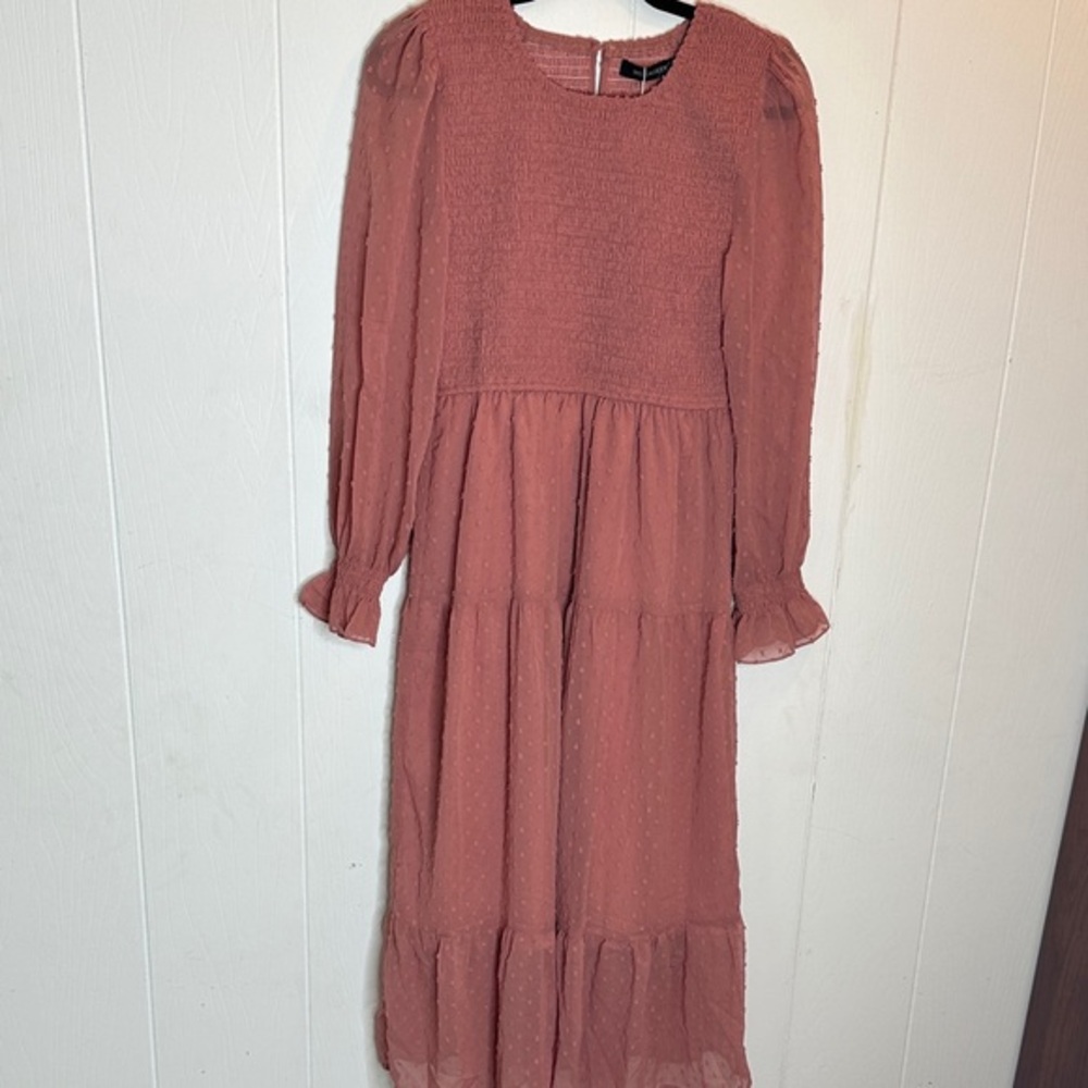 Long Sleeve Tiered Maxi Dress in Dusty Rose
